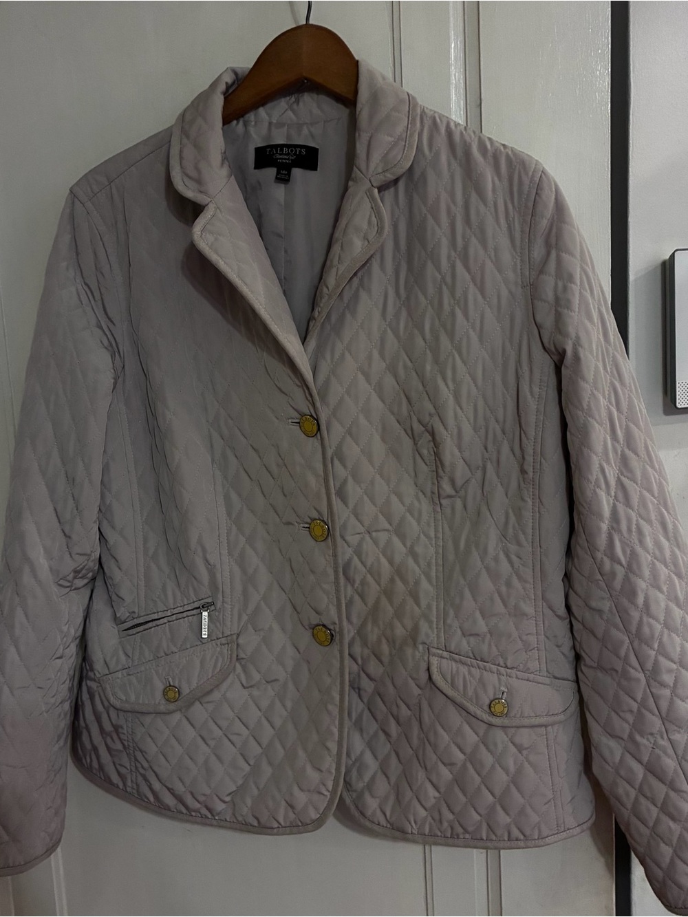 Talbots Light Pink Quilted Diamond-Pattern Puffer Jacket